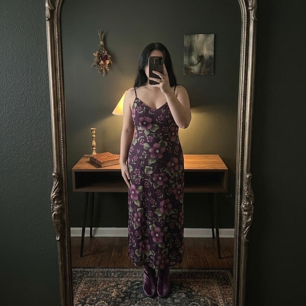 Jay Jacobs VTG 90s Whimsigoth Purple Floral Dress Sz 9 Moody Dark Romantic